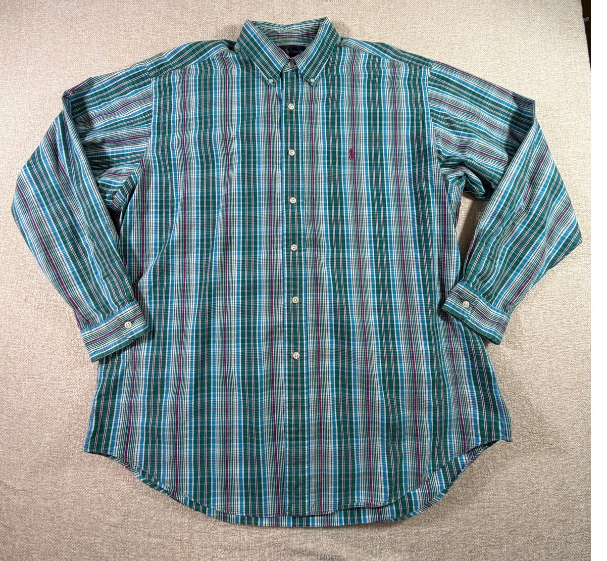 Ralph Lauren Men Xl Green Blue Plaid Blake Long Sleeve Button Front Shirt Preppy